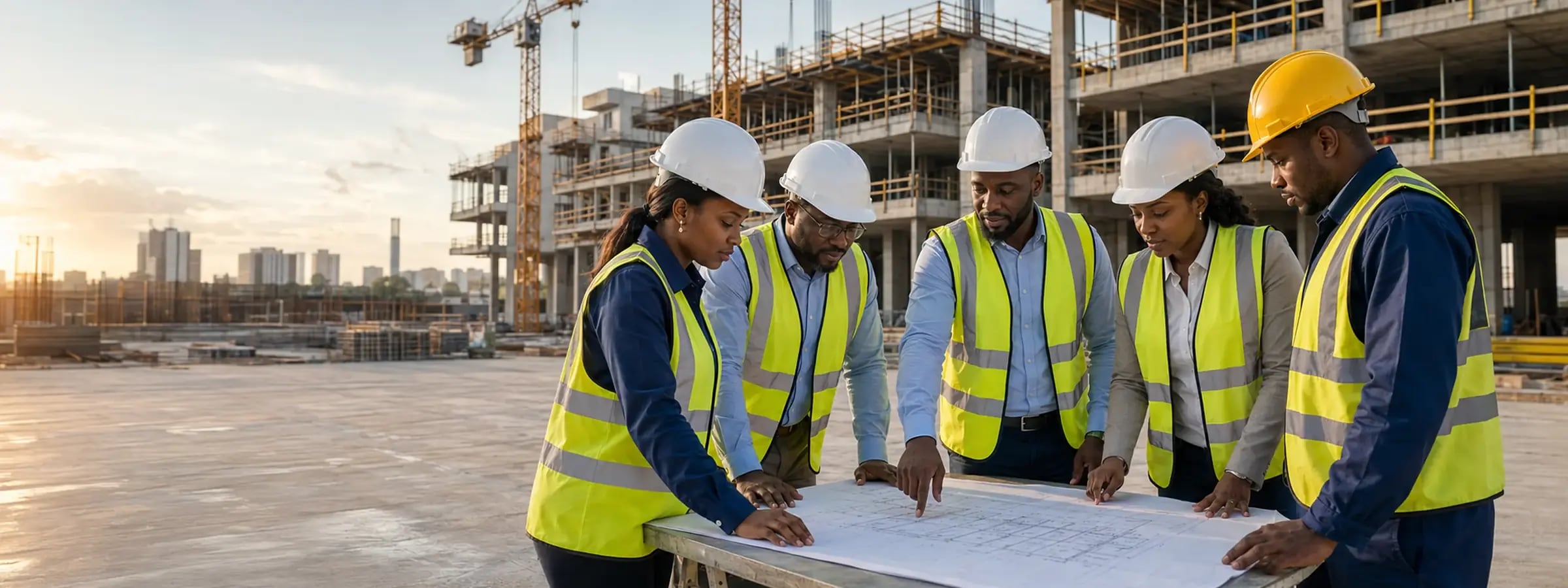 Projects Capital Group professionals reviewing plans on a construction site