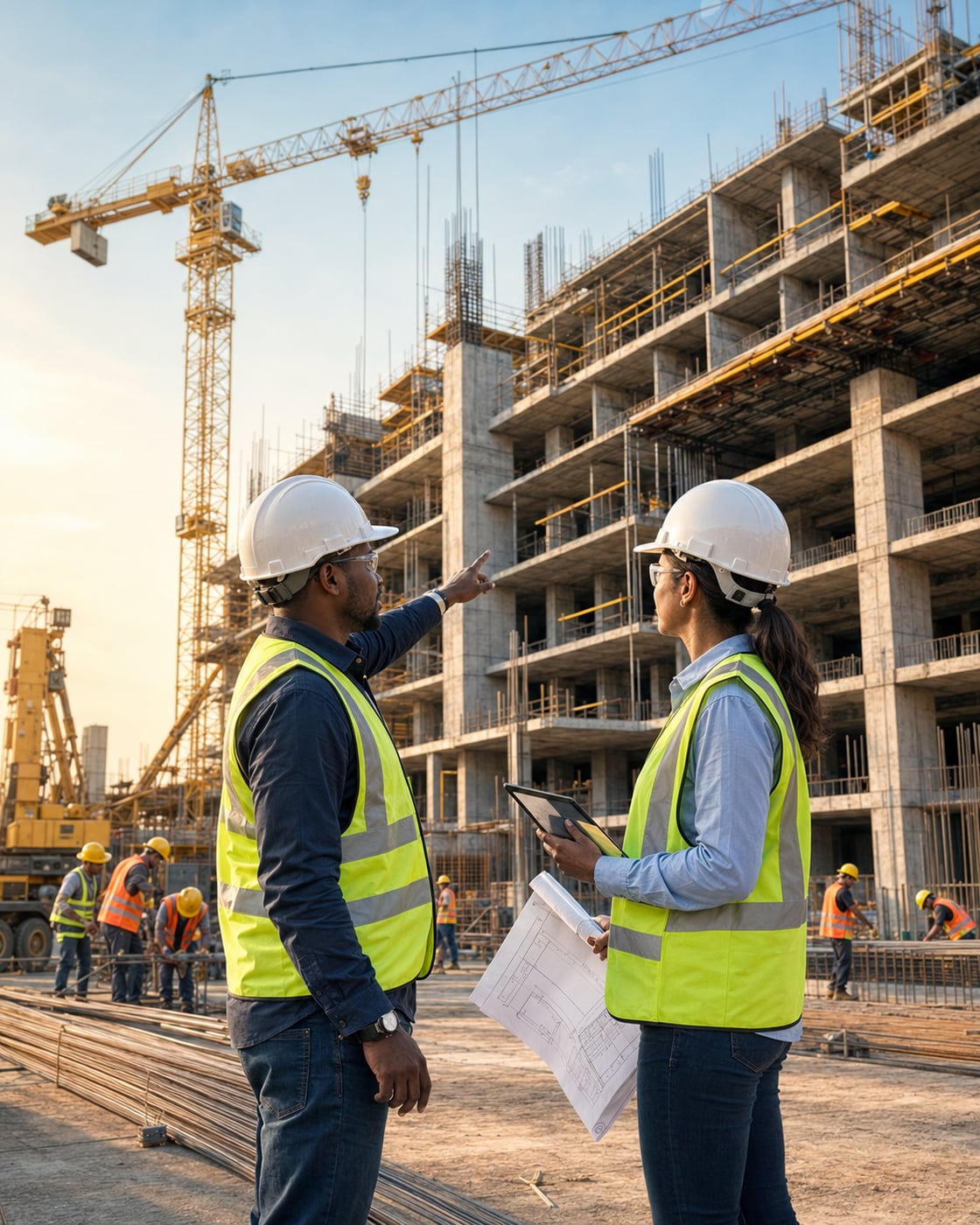 A professional overlooking a construction site